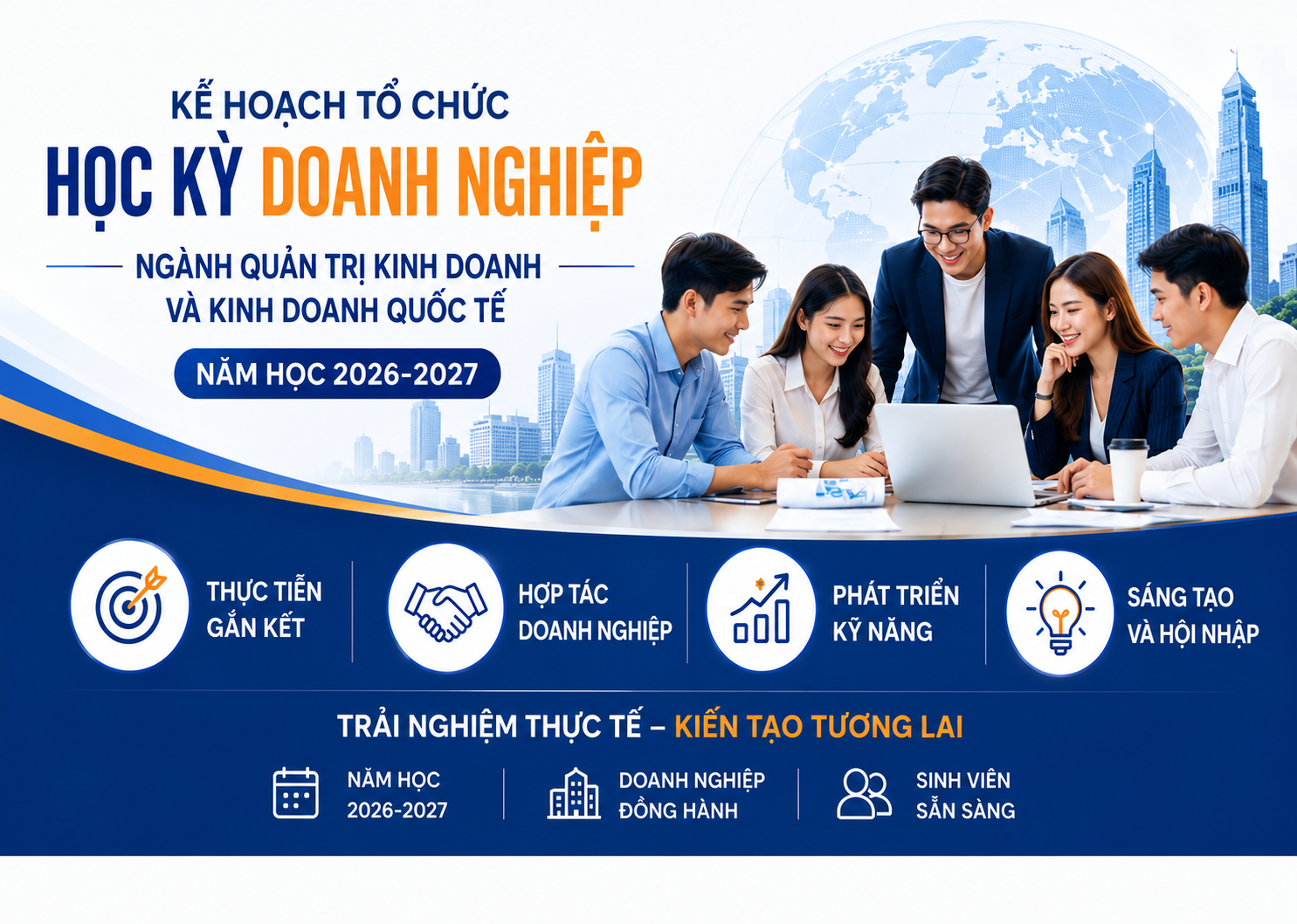 Kế hoạch tổ chức Học kỳ doanh nghiệp ngành Quản trị kinh doanh và Kinh doanh quốc tế năm học 2026-2027
