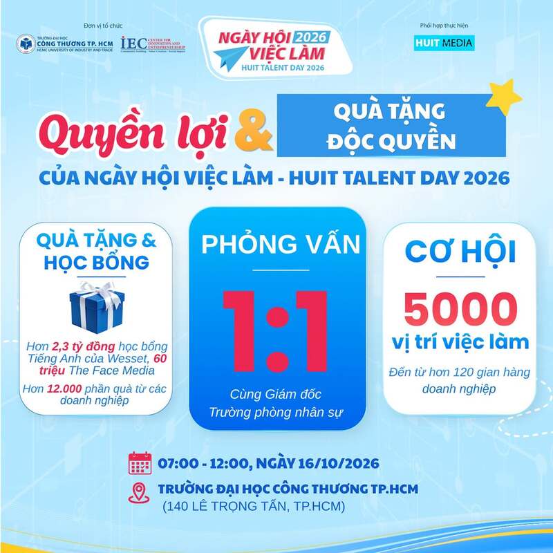 HUIT TALENT DAY 2026 – 120 GIAN HÀNG DOANH NGHIỆP, HƠN 12.000 PHẦN QUÀ VÀ HỌC BỔNG GIÁ TRỊ HẤP DẪN
