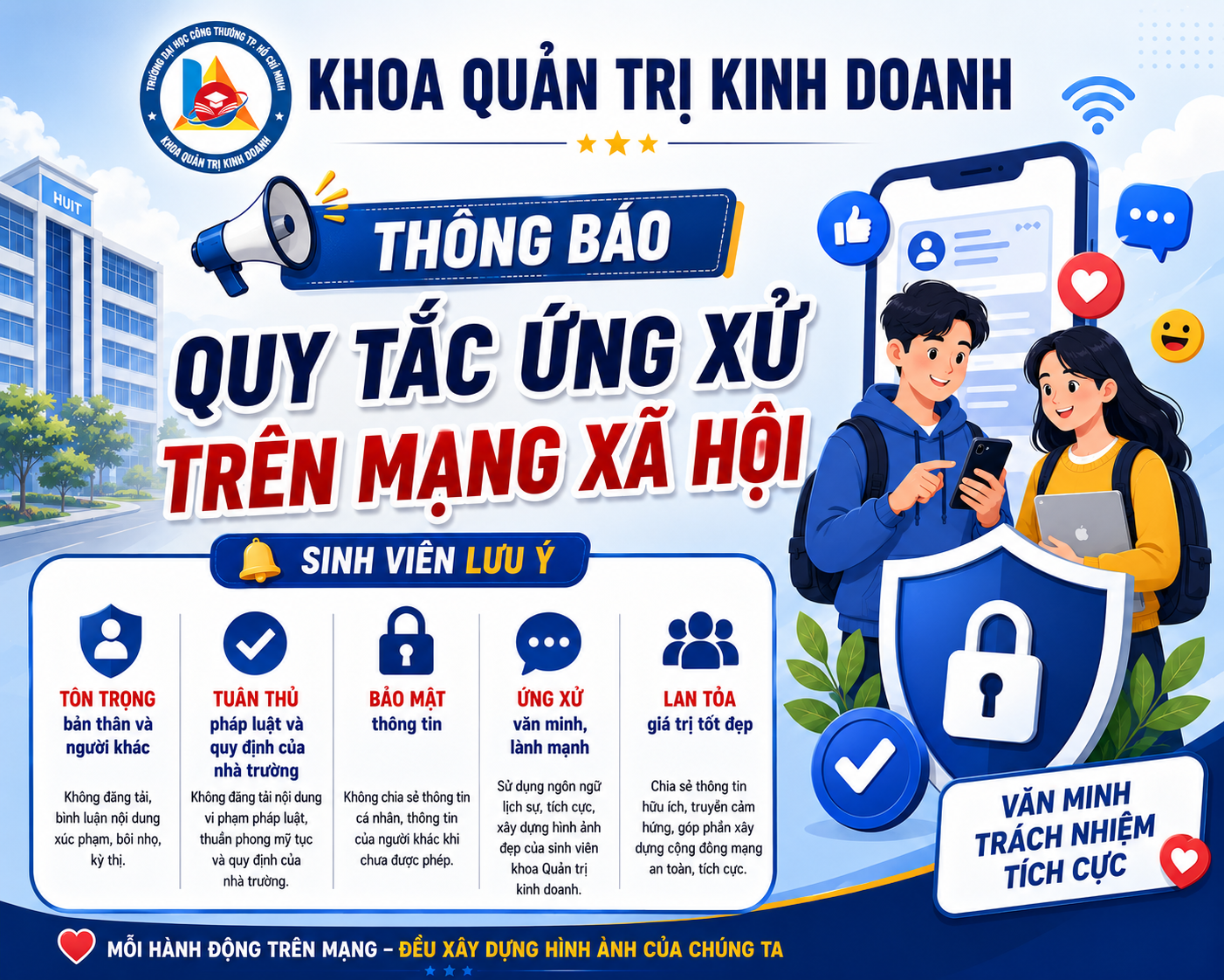 Thông báo về việc thực hiện văn hóa công sở và Quy tắc ứng xử trên mạng xã hội của Trường Đại học Công Thương Thành phố Hồ Chí Minh