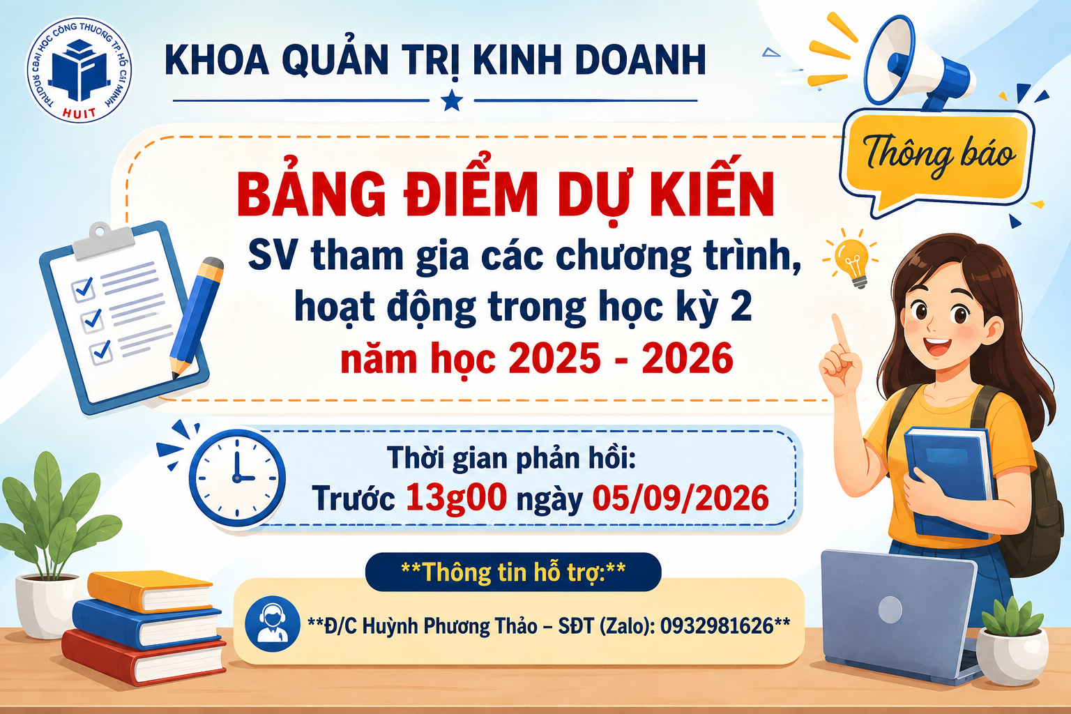 Điểm rèn luyện dự kiến HK2 năm học 2025–2026 của sinh viên Khoa QTKD