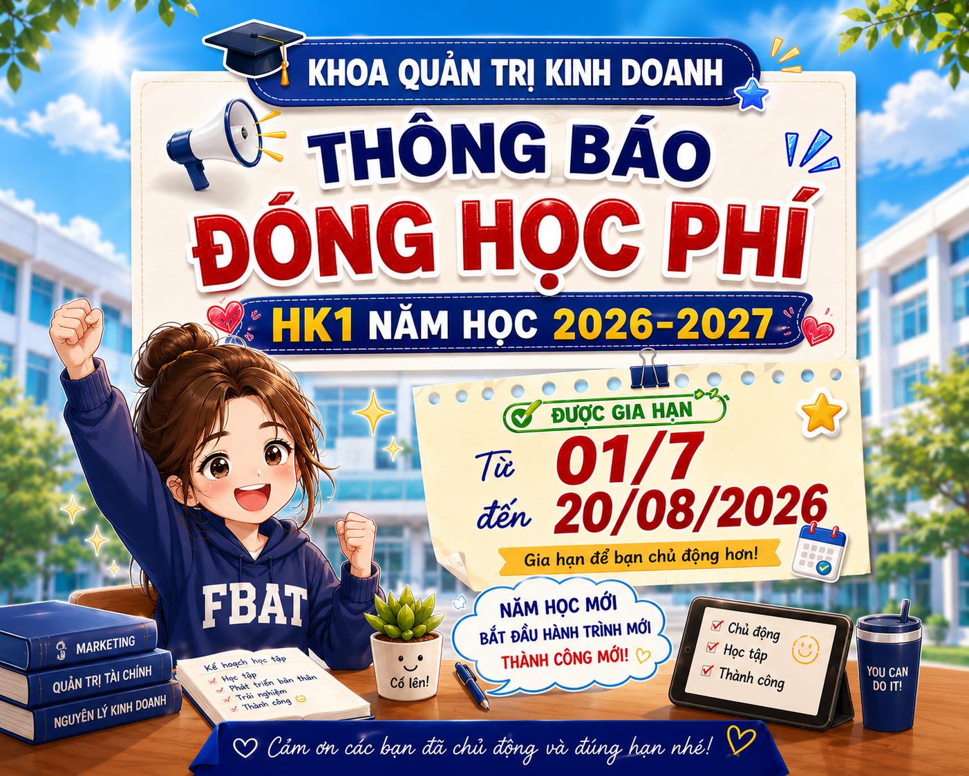 Thông báo đóng học phí HK1 Năm học 2026-2027